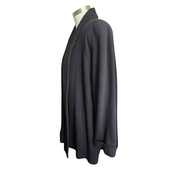 Mackintosh New England Black Wool Open Front Coat With Embroidered Collar CM2000 - Picture 8 of 9